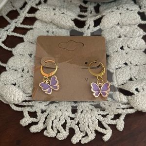 *3 for $20* Purple and Gold Enamel Butterfly Huggie Hoop Earrings